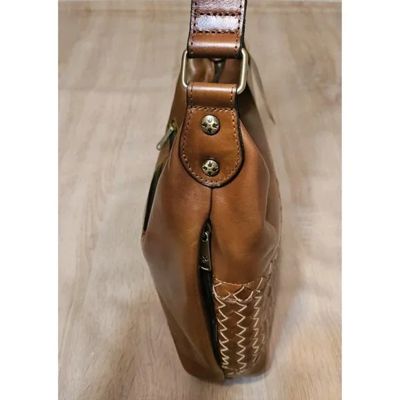 Patricia Nash Winnett Vintage Distressed Woven Leather Hobo Bag Cognac-NWT - Picture 5 of 12